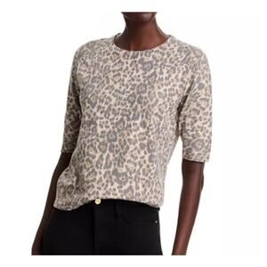 Sioni cream animal print sweater size L short sleeves classic